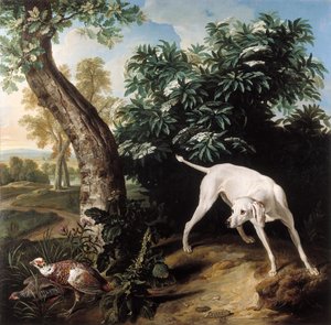 Chienne blanche devant un buisson de sureau - Alexandre Francois Desportes